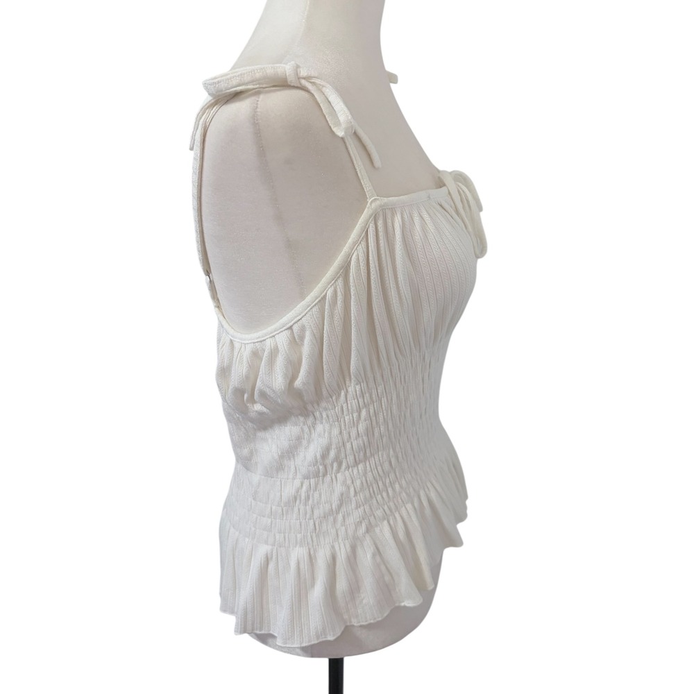 Kendall Kyle Medium White Smocked Tie Strap Peplum Tank Top Women - Picture 4 of 8